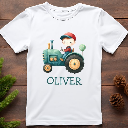 T-shirt Tracteur vert mignon pour garçons Personnalisé