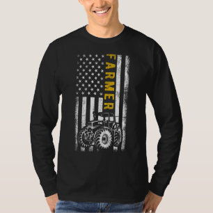 T-shirt Tracteurs Drapeau Américain Fermier Rétro Patrioti