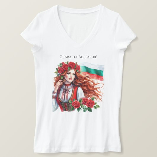 T-shirt Tradition du drapeau bulgare Folklore Femme Roses  (Design devant)