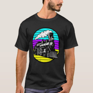 T-shirt Train à locomotive à vapeur Rétro Synthwave 80s Co
