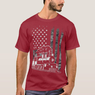 T-shirt Train à vapeur vintage Camo USA Drapeau américain