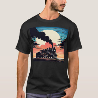 T-shirt Train à vapeur vintage Locomotive Cool Sunset