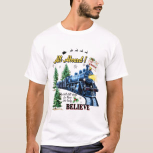T-shirt Train de Noël All Aboard – Croyez au Holiday Steam
