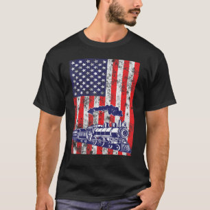 T-shirt Train Locomotive Engine Usa Drapeau Américain 4e D