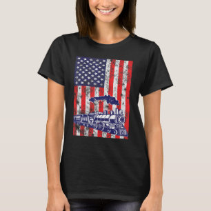 T-shirt Train Locomotive Engine Usa Drapeau Américain 4e D