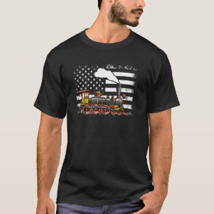 T-shirt Train Locomotive Engine Usa Drapeau Américain 4e D