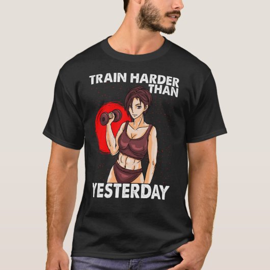 T-shirt Train Plus Difficile Que Hier Motivation Workout G (Devant)