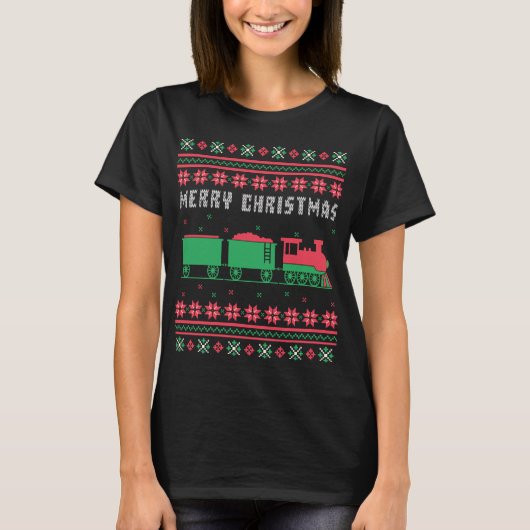 T-shirt Train Railroad Chaud de Noël moche (Devant)