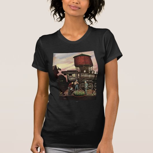 T-shirt Train Yard Flower Garden par Stevan Dohanos (Devant)