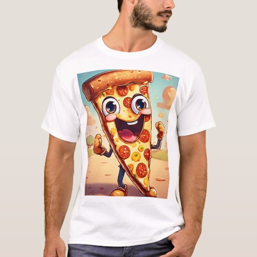 T-shirt tranche de pizza animée CARTOON STYLE (Devant)