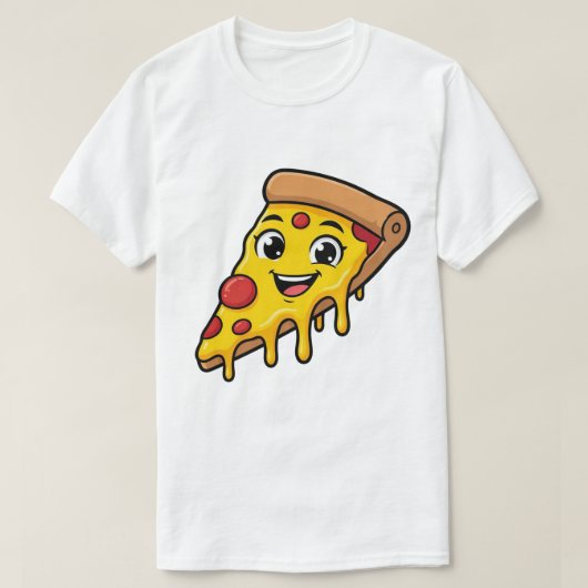 T-shirt Tranches de pizza drôle et heureuse avec fromage e (Design devant)