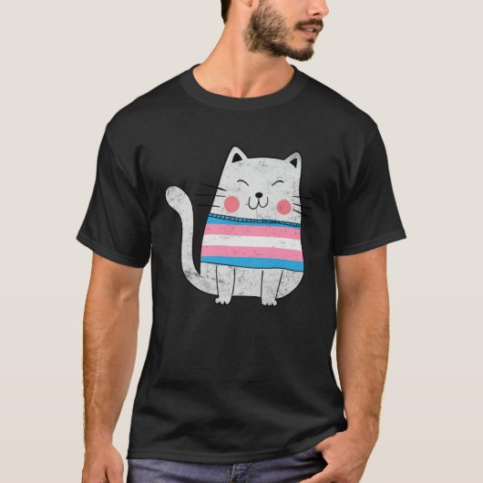 T-shirt Transgenger Flag LGBTQ Cats Pride Cat (Devant)