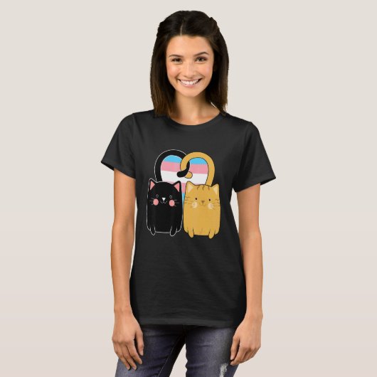 T-shirt Transgenre Pride Drapeau Chats Coeur LGBT Trans (Devant entier)