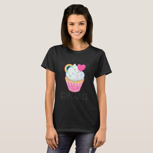 T-shirt Travaillera pour Cupcakes Retro (Devant entier)