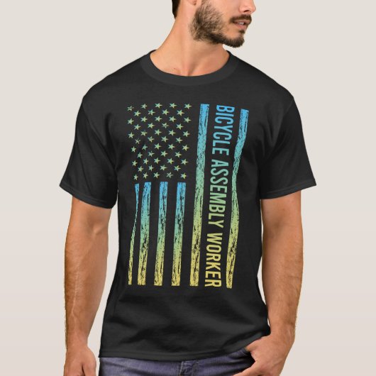 T-shirt Travailleur d'assemblage de vélos jaune bleu (Devant)