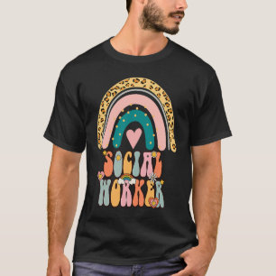 T-shirt Travailleur Social Groovy Rétro Vintage Arc-en-cie
