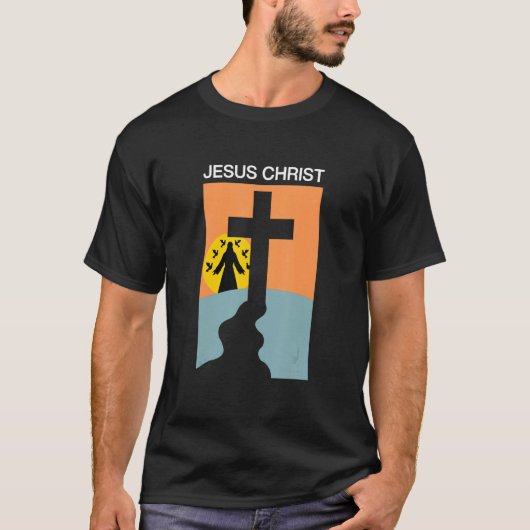 T-shirt Traverser Jésus Christ Ligne Texte Coucher de sole (Devant)