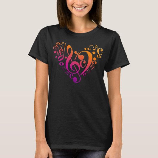 T-shirt Treble Bass Clef Notes musicales Coeur coloré (Devant)