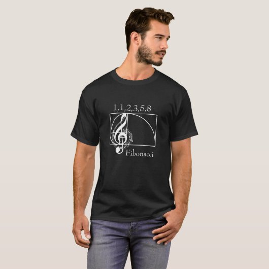 T-shirt Treble Clef Notes musicales et Fibonacci Spiral (Devant entier)