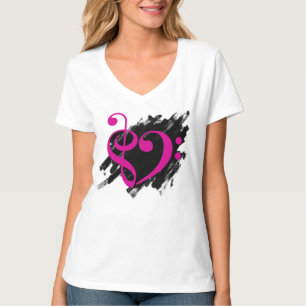 T-shirt Treble et Bass Clef Coeur de musique Fuchsia