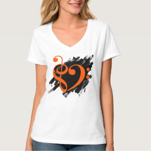 T-shirt Treble et Bass Clef Coeur de musique Orange