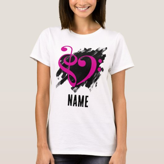 T-shirt Treble et Bass Clef Heart Fuchsia personnalisable (Devant)