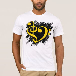 T-shirt Treble et Bass Clef Musical Coeur Jaune
