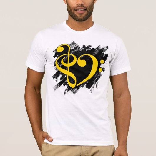 T-shirt Treble et Bass Clef Musical Coeur Jaune (Devant)
