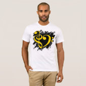 T-shirt Treble et Bass Clef Musical Coeur Jaune (Devant entier)