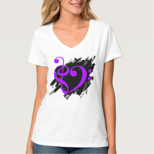 T-shirt Treble et Bass Clef Musical Coeur pourpre
