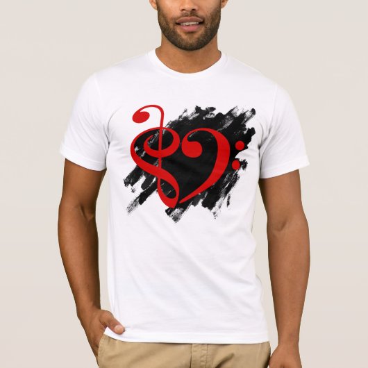 T-shirt Treble et Bass Clef Musical Coeur Rouge (Devant)