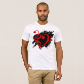 T-shirt Treble et Bass Clef Musical Coeur Rouge (Devant entier)