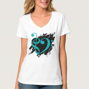 T-shirt Treble et Bass Clef Musical Coeur Turquoise