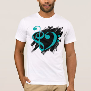 T-shirt Treble et Bass Clef Musical Coeur Turquoise