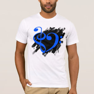 T-shirt Treble et Bass Clef Musical Heart Royal Blue