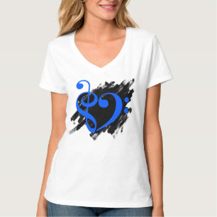 T-shirt Treble et Bass Clef Musical Heart Royal Blue