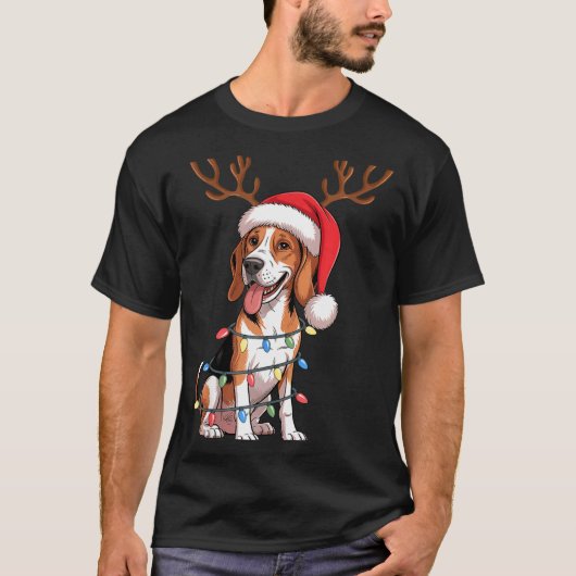T-shirt Treeing Walker Coonhound Dog Christmas Lights Sant (Devant)