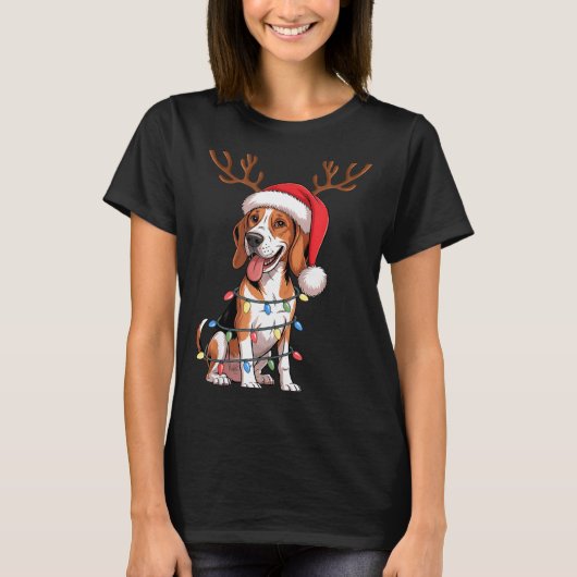 T-shirt Treeing Walker Coonhound Dog Christmas Lights Sant (Devant)