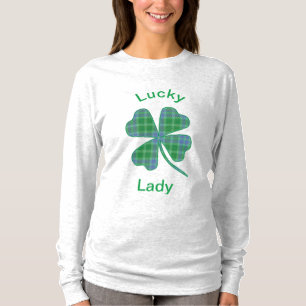 T-shirt Trèfle à quatre feuilles carreauté vert Lucky