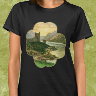 T-shirt Trèfle doré chanceux vintage avec un château irlan