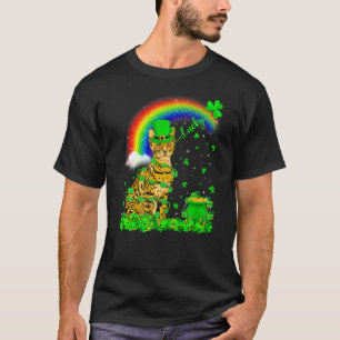 T-shirt Trèfle irlandais Arc-en-ciel Bengal Chanceux Chat