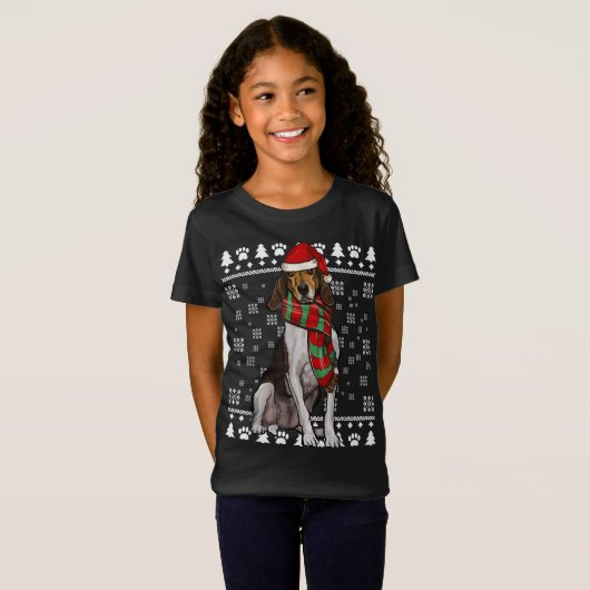 T-Shirt Trek Walker Coonhound Chien Santa Hat Xmas Vilain (Devant entier)