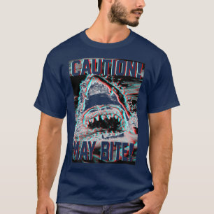 T-shirt Trendy Graphic Shark Attack Attention mai Bite