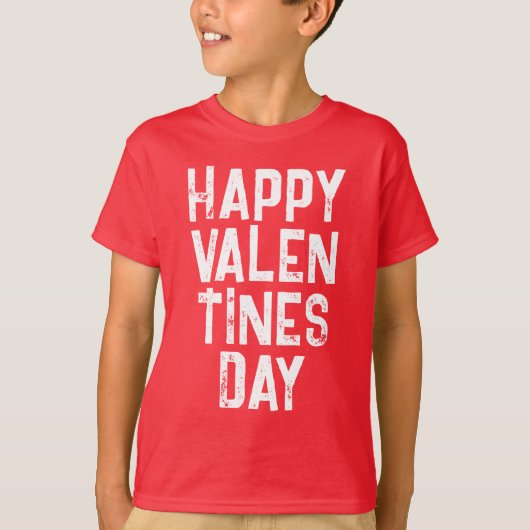 T-SHIRT TRENDY HAPPY VALENTINES DAME BLANC TYPOGRAPHIE T-S (Devant)