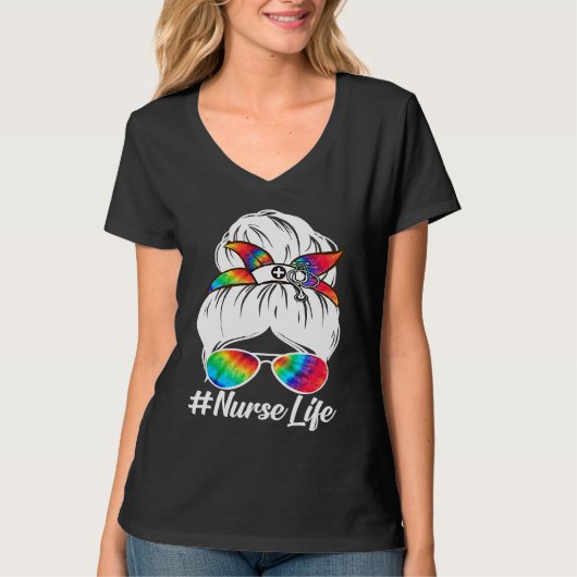 T-shirt Trendy Messy Bun Nurse Life Nursing (Devant)