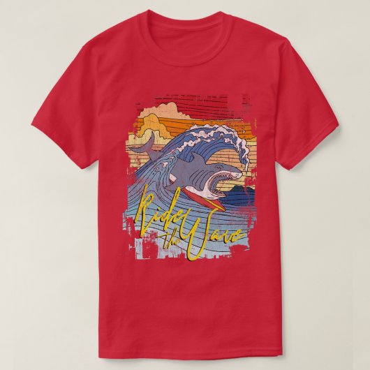 T-shirt Trendy Rainbow Shark Graphic Ride The Wave (Design devant)