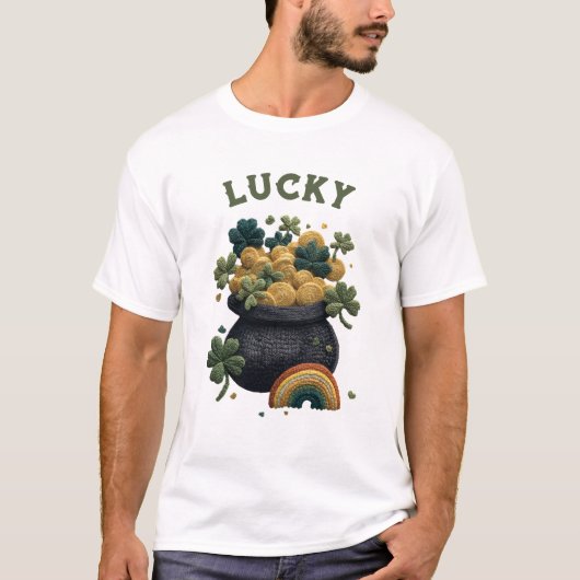 T-shirt Trépied de la Saint-Patrick Arc-en-ciel Trèfle Pot (Devant)