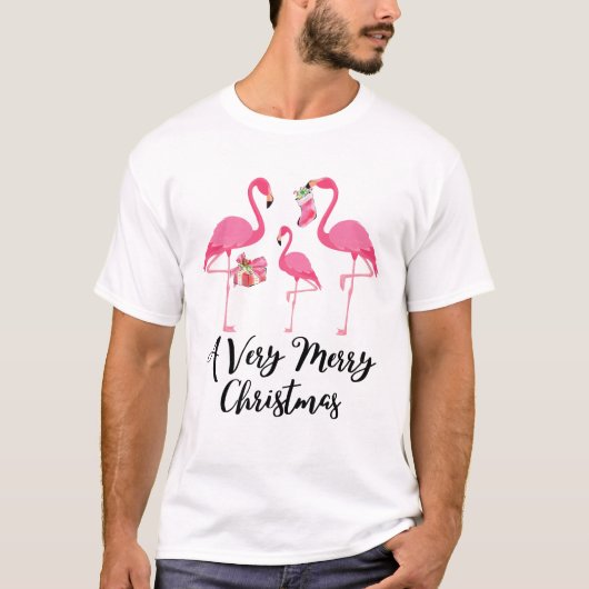 T-shirt Très Joyeux Flamants roses de Noël Salutation de v (Devant)