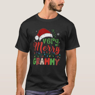 T-shirt Très Joyeux Grammy Santa Chapeau Noël Lumière Fami
