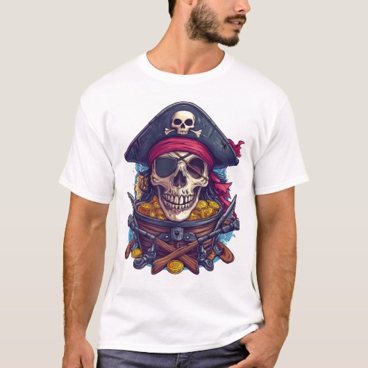 T-shirt Trésor de crâne de pirate (Devant)